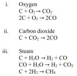 واکنش ها با استفاده از عامل فعال سازی اکسیژن، کربن دی اکسید و بخار آب